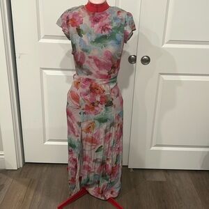 Shoe Fly Pink Floral Cap Sleeve Back Cutout Dress Size Large